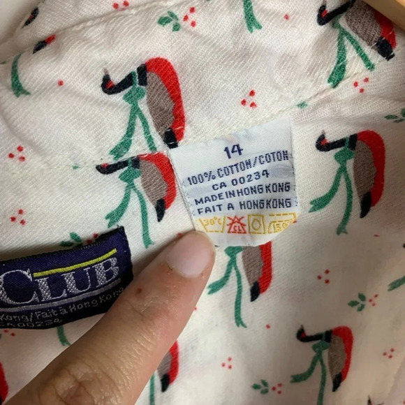 Vintage Bay Club Geese Wearing Scarfs Printed Button Front Shirt Size  14 - Picture 4 of 13